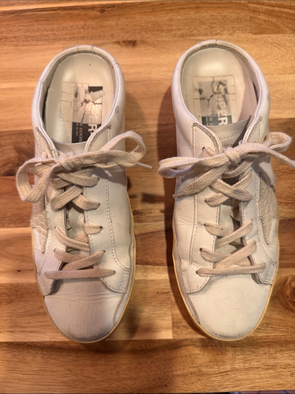 White Leather Lace-Up Women's Sneaker mules size 38